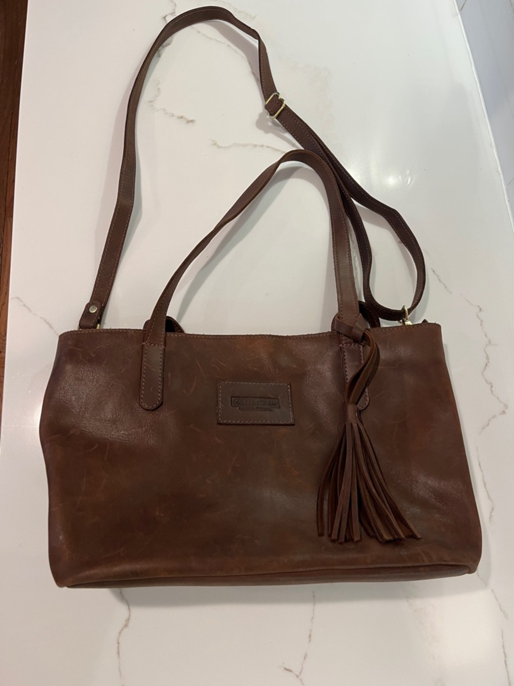 Parker Clay Eden Carryall Distressed Leather Tote Bag in Rust Brown - Picture 14 of 15